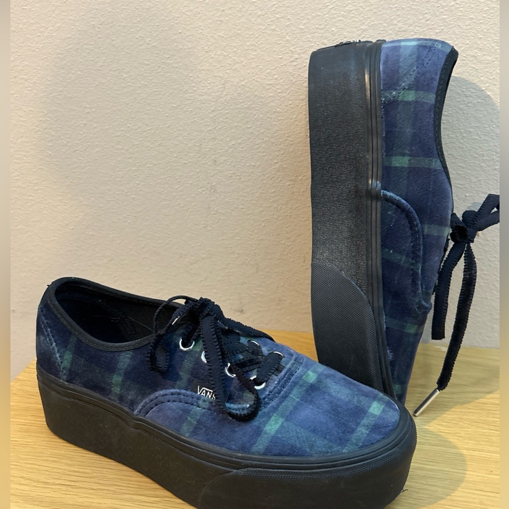 Vans Authentic Stackform Plaid Blue Platform Wome… - image 1